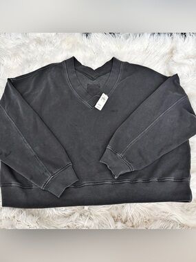 aerie Women's V-Neck Pullover Sweatshirt - Charcoal